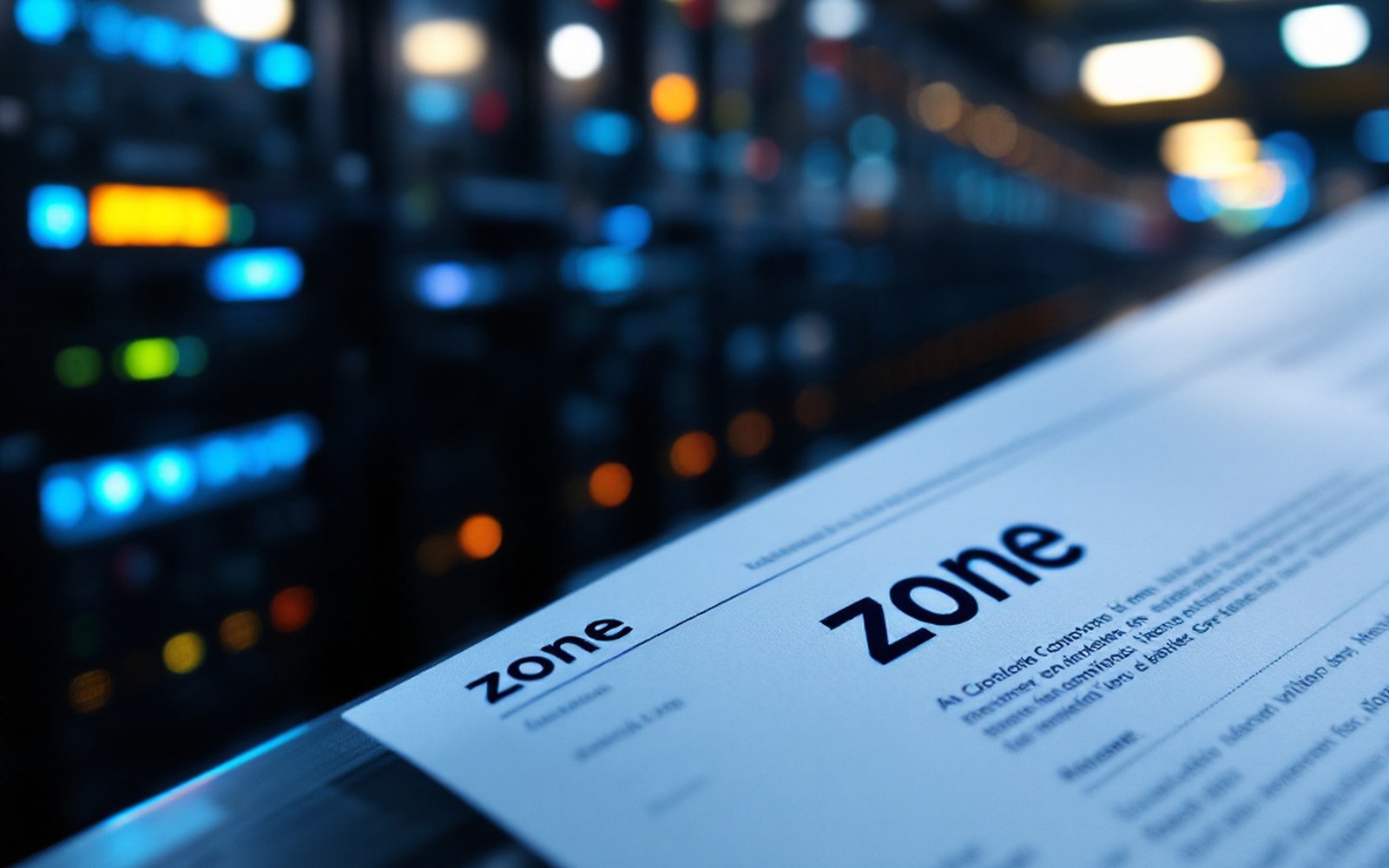 A close view of a printed zone header with the serial line visible